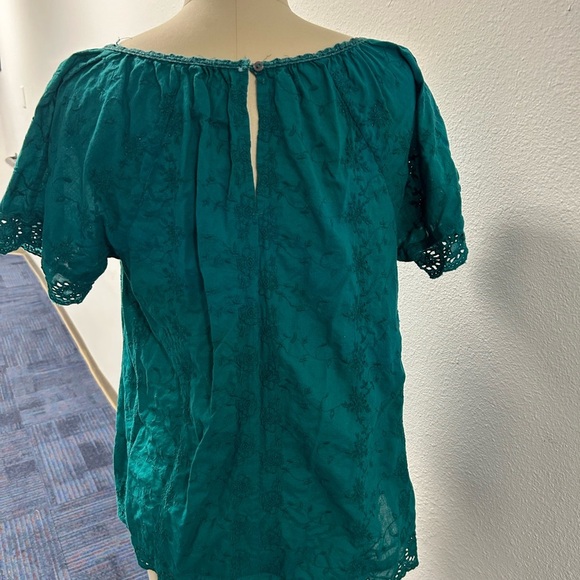 Calvin Klein Blue Puff Sleeve Smocked Blouse - Picture 3 of 5